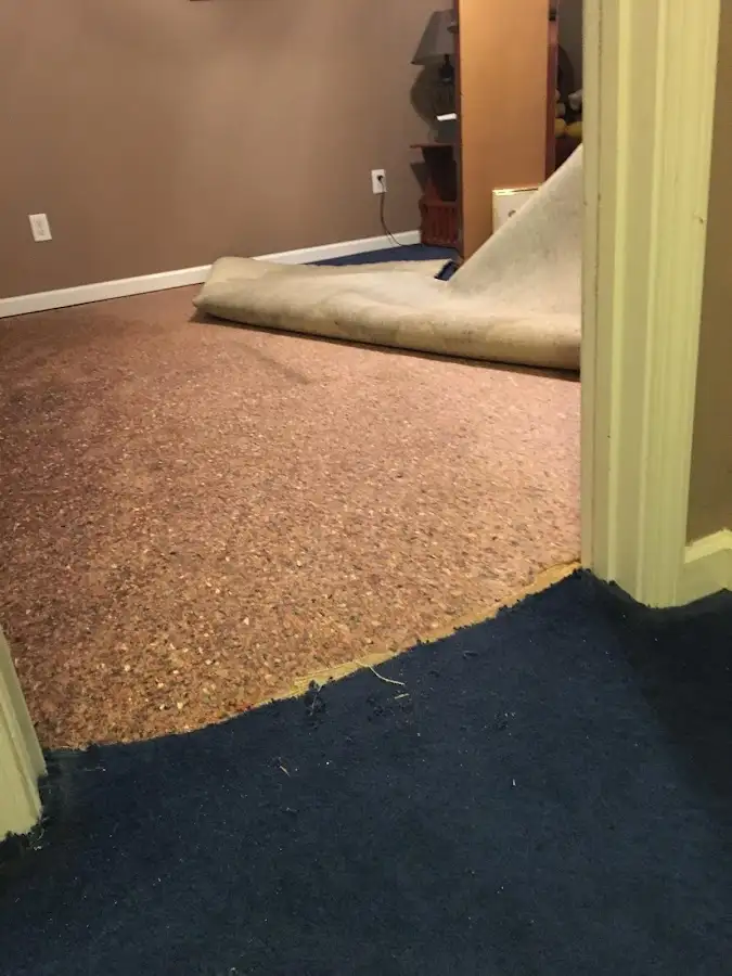 Carpet pad removal revealing water damage during Water Mitigation Services in Sun Valley